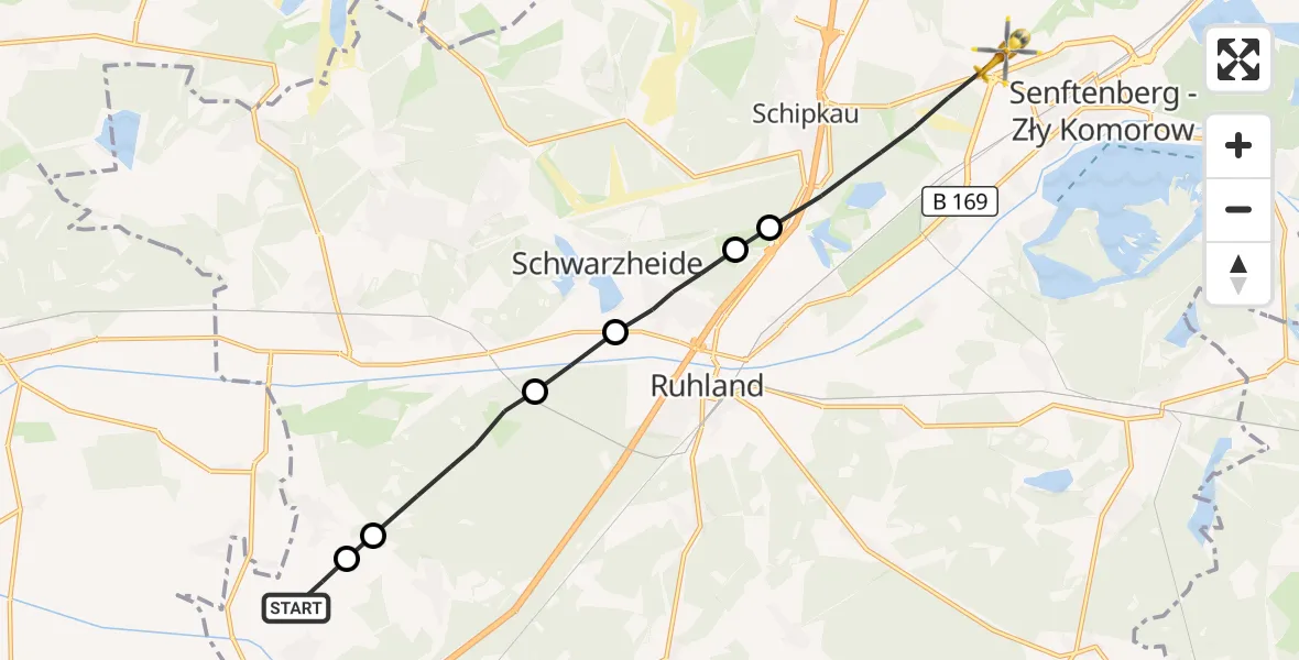 Flugroute Rettungshubschrauber Lindenau - Senftenberg, 25 Oktober 2026, 11:20