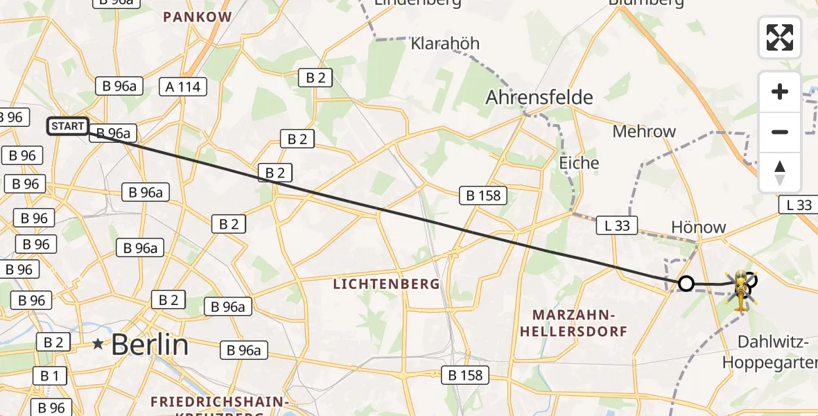 Flugroute Rettungshubschrauber Berlin - Hoppegarten, 25 Oktober 2026, 11:25