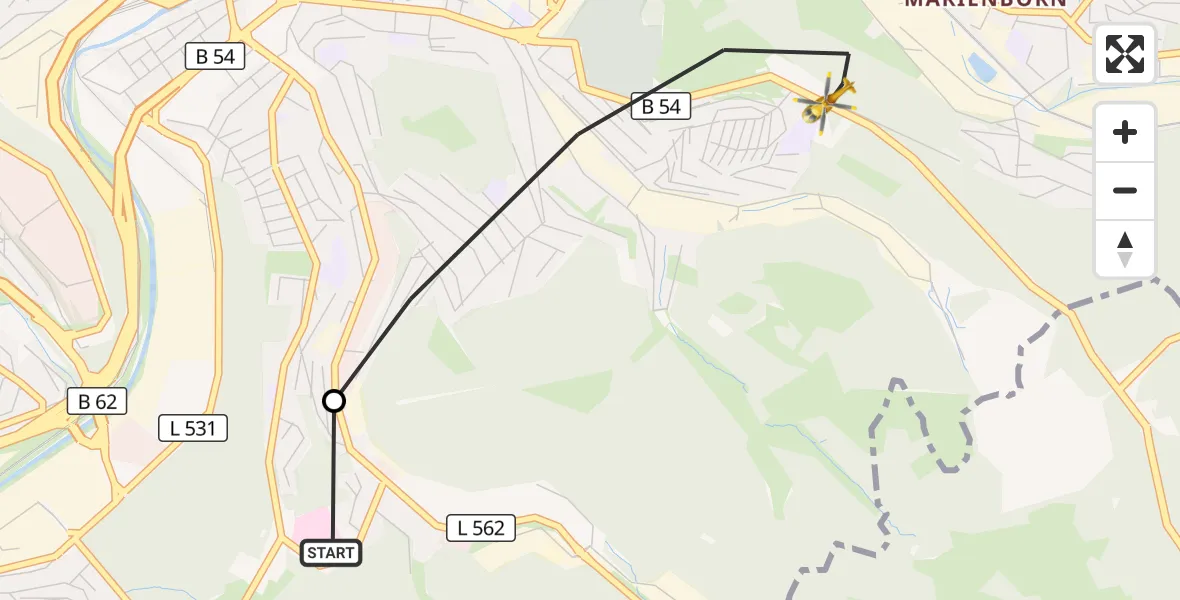 Flugroute Rettungshubschrauber Evangelisches Jung-Stilling Hospital - Siegen, 25 Oktober 2026, 11:30