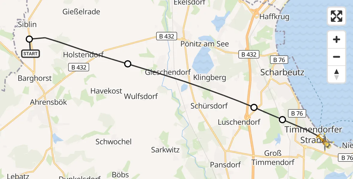 Flugroute Rettungshubschrauber Christoph 12 Luftrettungszentrum - Timmendorfer Strand, 25 Oktober 2026, 11:36