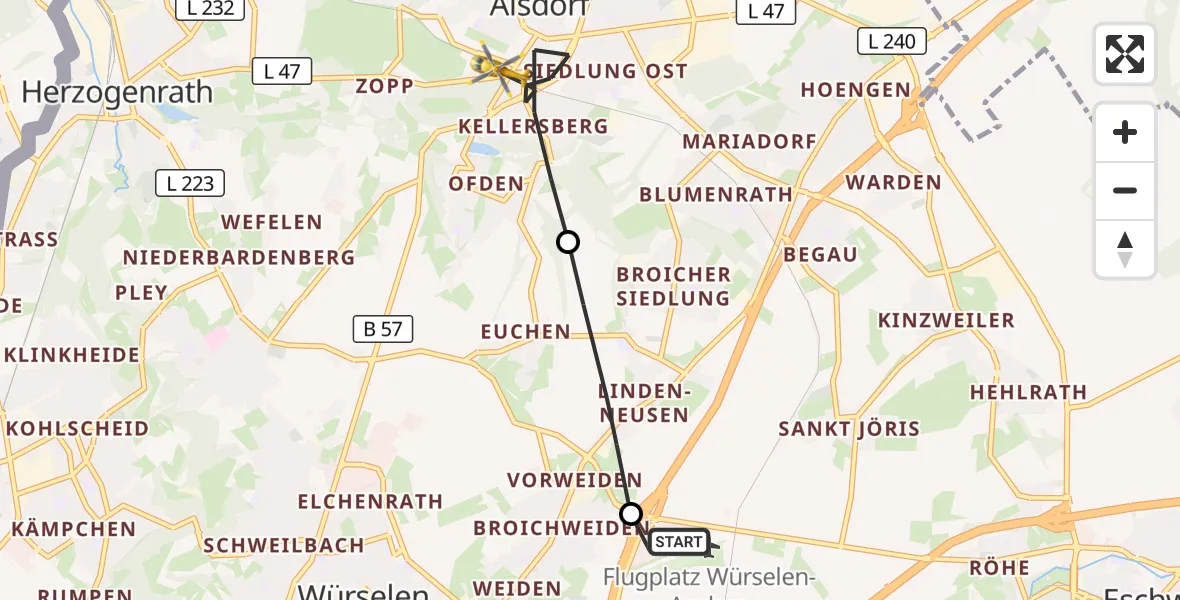 Flugroute Rettungshubschrauber Aachen-Merzbrück Flughafen - Alsdorf, 25 Oktober 2026, 11:45
