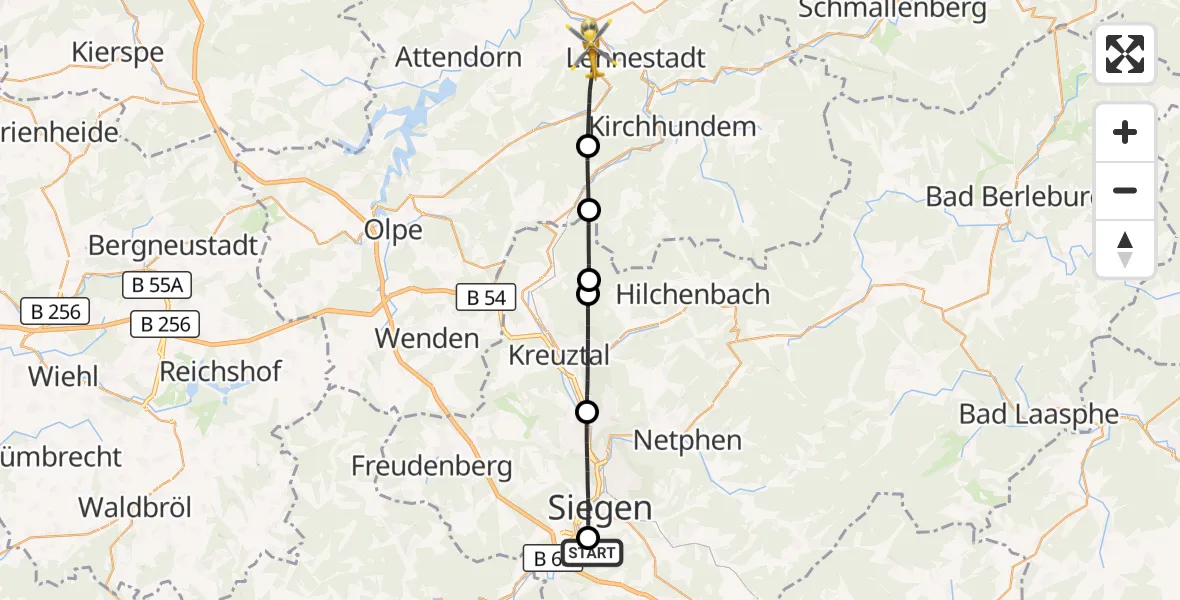 Flugroute Rettungshubschrauber Evangelisches Jung-Stilling Hospital - Lennestadt, 25 Oktober 2026, 12:04