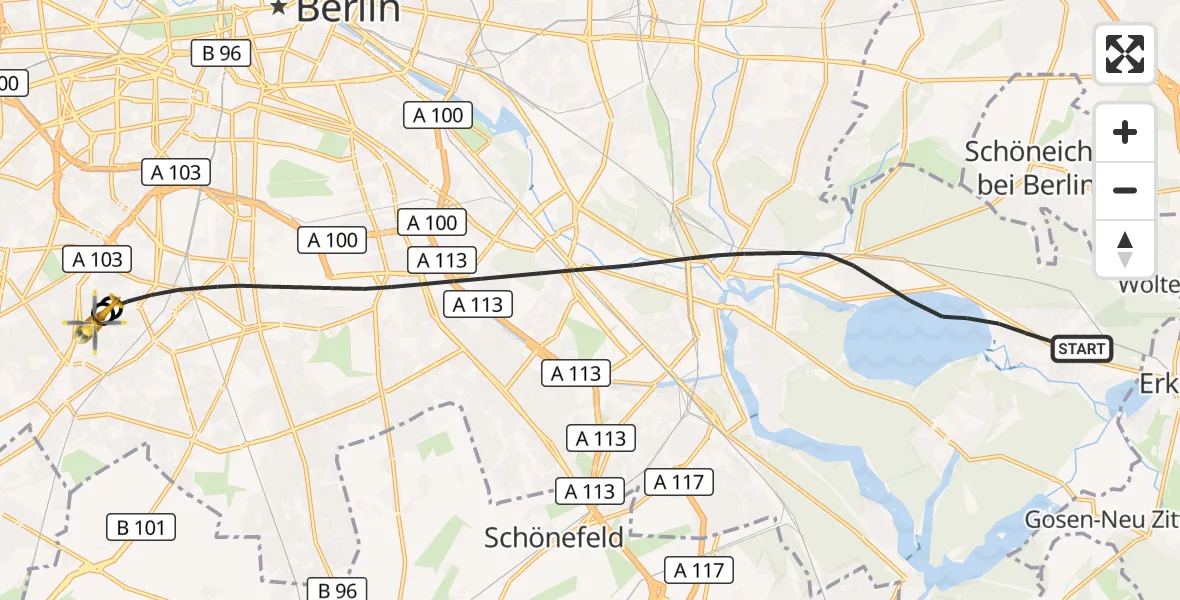 Flugroute Rettungshubschrauber Berlin - Charité Clinic Benjamin Franklin Campus, 25 Oktober 2026, 12:11