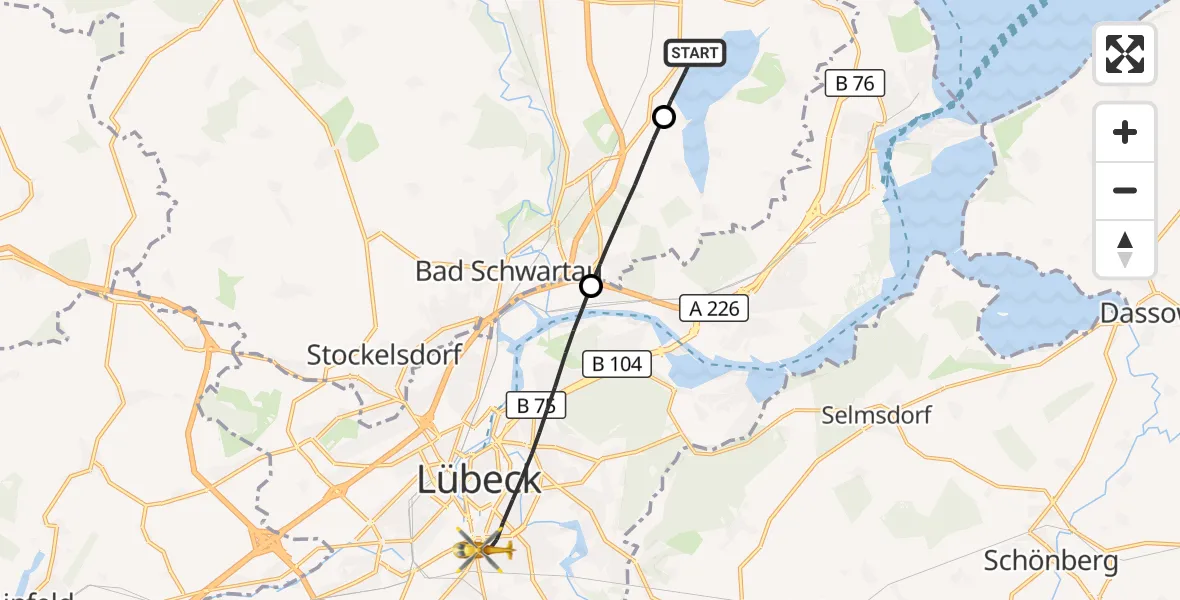 Flugroute Rettungshubschrauber Timmendorfer Strand - Lübeck, 25 Oktober 2026, 12:12