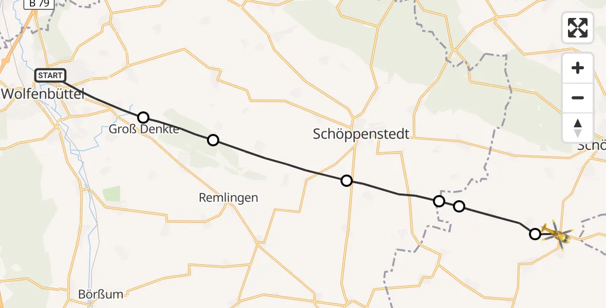 Flugroute Rettungshubschrauber Wolfenbüttel - Söllingen, 25 Oktober 2026, 12:24