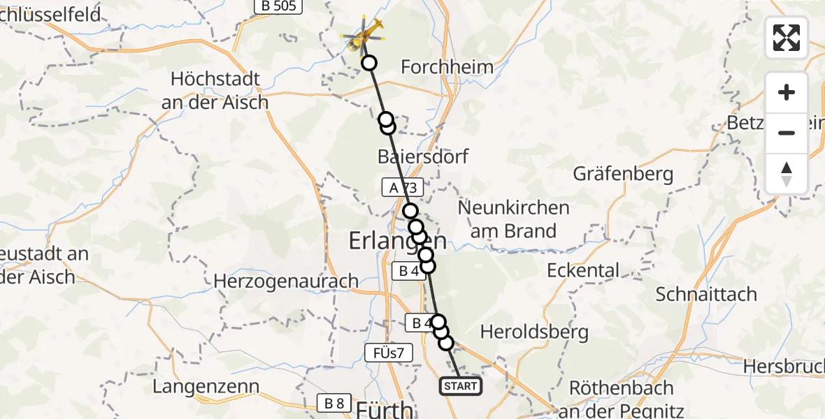 Flugroute Ambulanzhubschrauber Flughafen Nuremberg - Hallerndorf, 25 Oktober 2026, 12:28
