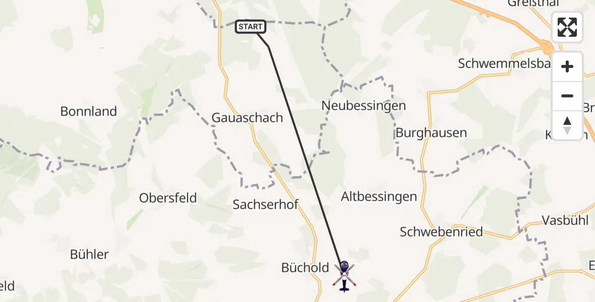 Flugroute Polizeihubschrauber Hammelburg - Arnstein, 25 Oktober 2026, 12:33