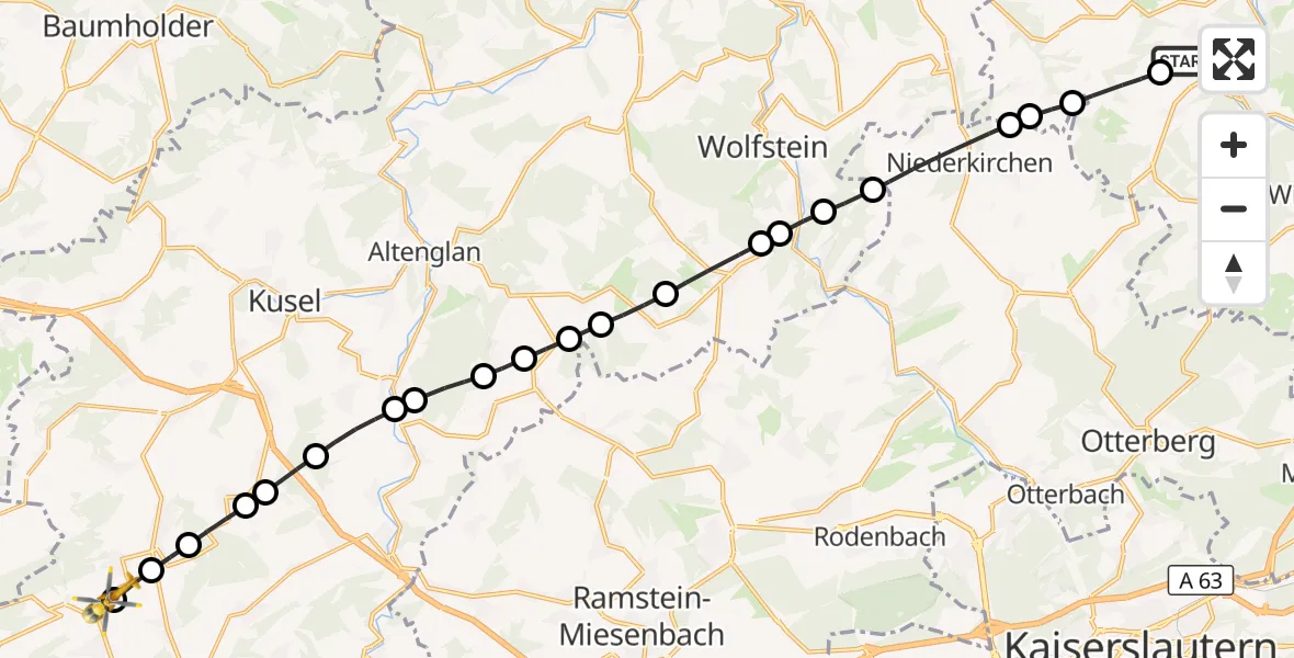 Flugroute Rettungshubschrauber Rockenhausen - Frohnhofen, 25 Oktober 2026, 12:36