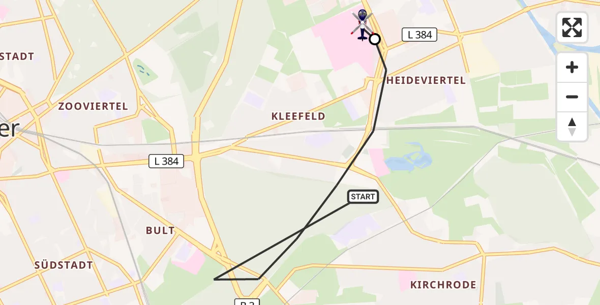 Flugroute Polizeihubschrauber Hannover - Hannover Luftrettung Hubschrauberlandeplatz (Christoph 4), 25 Oktober 2026, 12:38