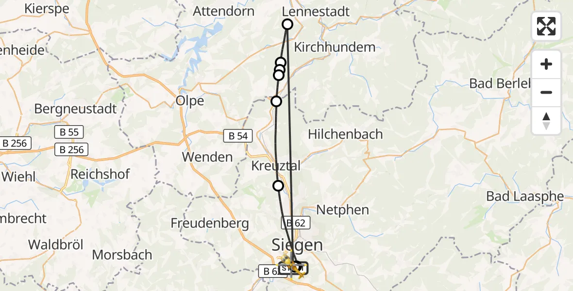 Flugroute Rettungshubschrauber Evangelisches Jung-Stilling Hospital - Evangelisches Jung-Stilling Hospital, 25 Oktober 2026, 12:40