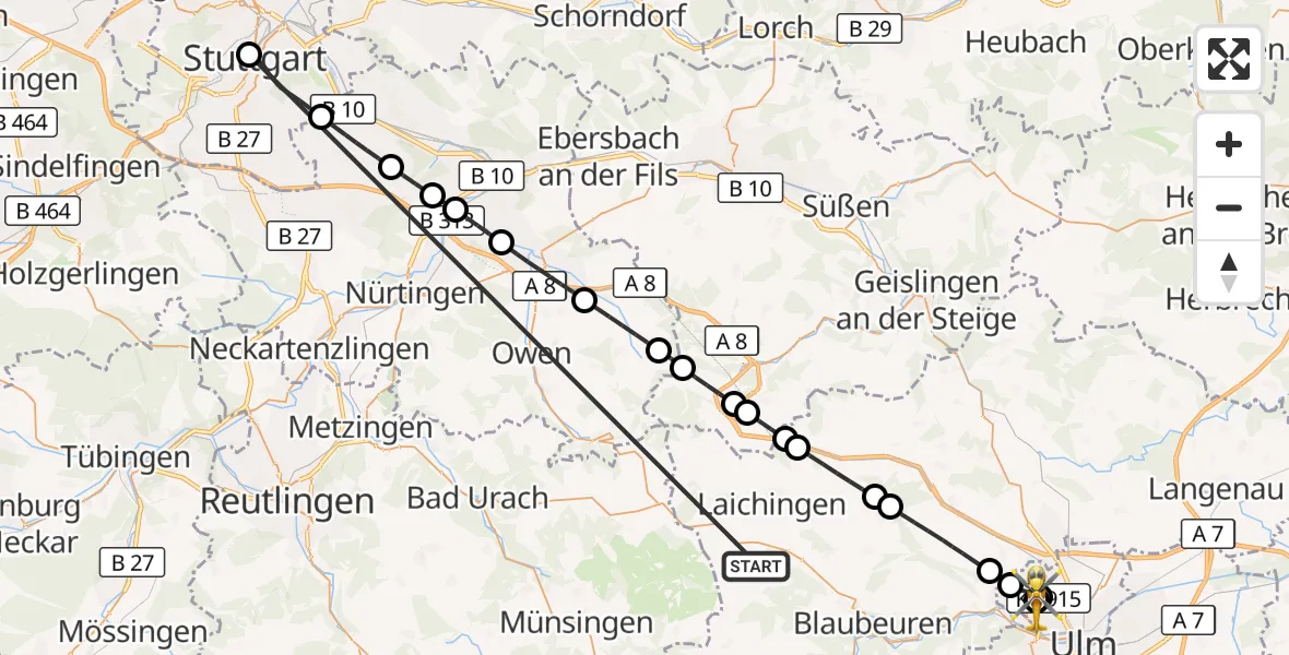 Flugroute Rettungshubschrauber Heroldstatt - ADAC Air Rescue Station Ulm (Christoph 22), 25 Oktober 2026, 12:41
