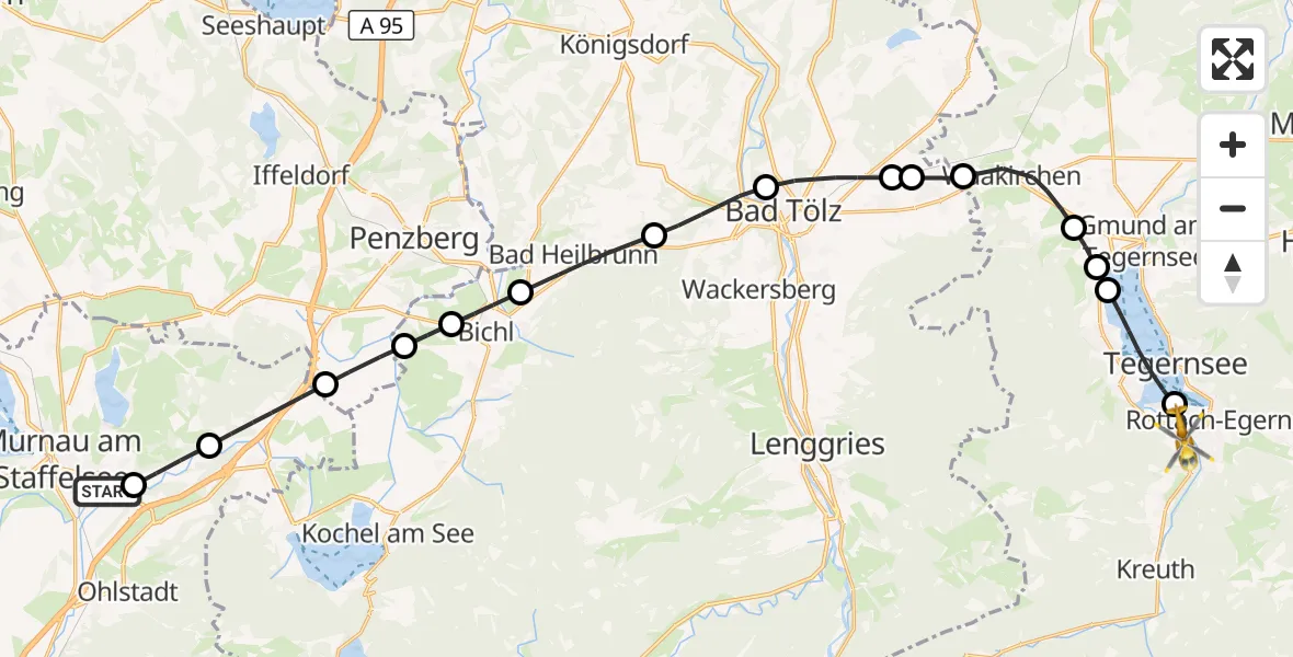 Flugroute Rettungshubschrauber Murnau a.Staffelsee - Kreuth, 25 Oktober 2026, 12:42