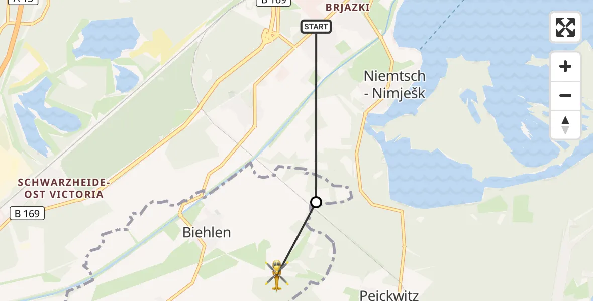 Flugroute Rettungshubschrauber Senftenberg - Schwarzbach, 25 Oktober 2026, 12:49