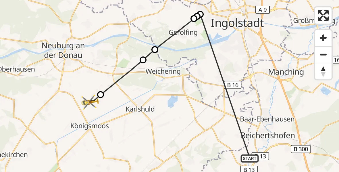 Flugroute Rettungshubschrauber Reichertshofen - Königsmoos, 25 Oktober 2026, 12:56