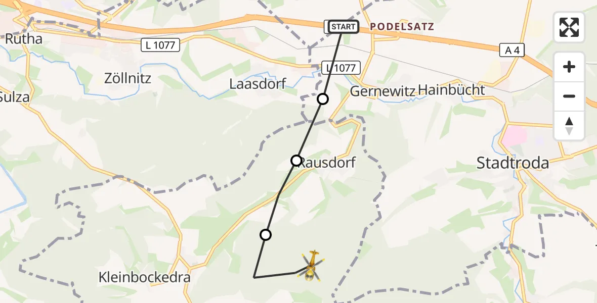 Flugroute Rettungshubschrauber Schlöben - Großbockedra, 25 Oktober 2026, 12:58