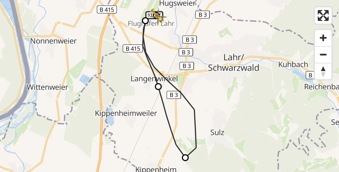 Flugroute Rettungshubschrauber Lahr Flughafen - Lahr Flughafen, 25 Oktober 2026, 13:02