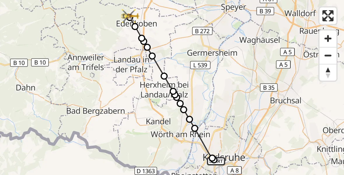 Flugroute Ambulanzhubschrauber Sankt Vincentius Hospital - Sankt Martin, 25 Oktober 2026, 13:03