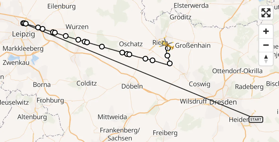 Flugroute Rettungshubschrauber Pirna - Riesa-Göhlis Flughafen, 25 Oktober 2026, 13:07