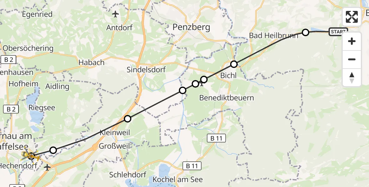 Flugroute Rettungshubschrauber Wackersberg - Murnau a.Staffelsee, 25 Oktober 2026, 13:28