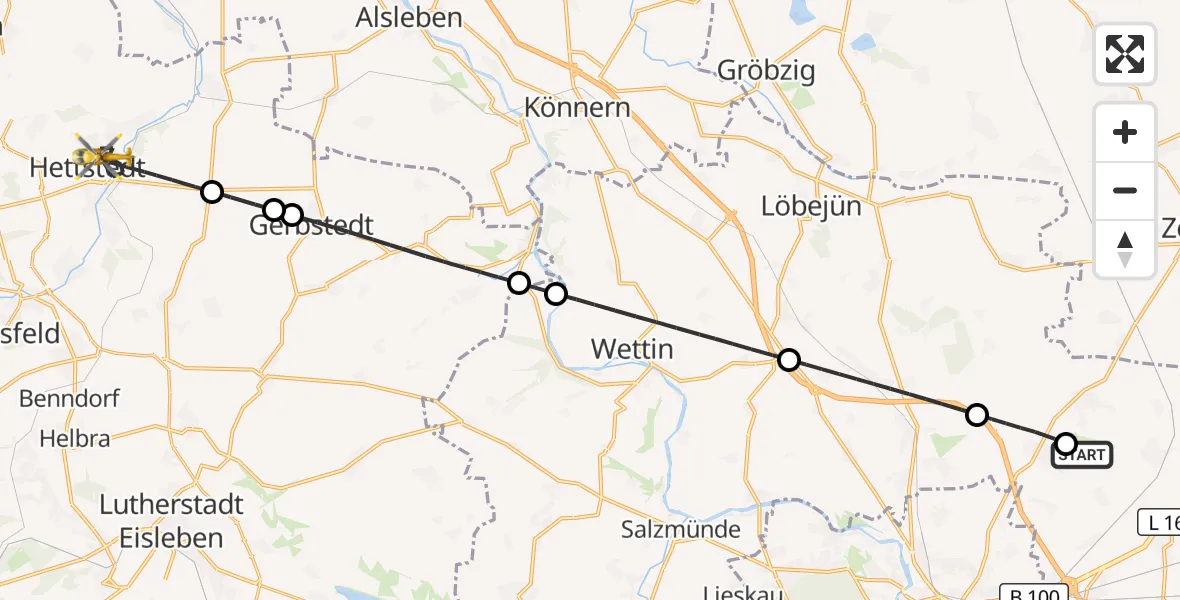 Flugroute Rettungshubschrauber Halle-Oppin Flugplatz - Hettstedt, 25 Oktober 2026, 13:40