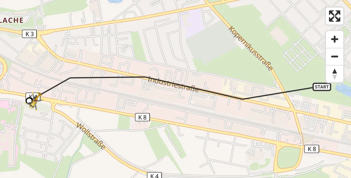 Flugroute Rettungshubschrauber Ludwigshafen am Rhein - Ludwigshafen Accident Hospital, 25 Oktober 2026, 13:58