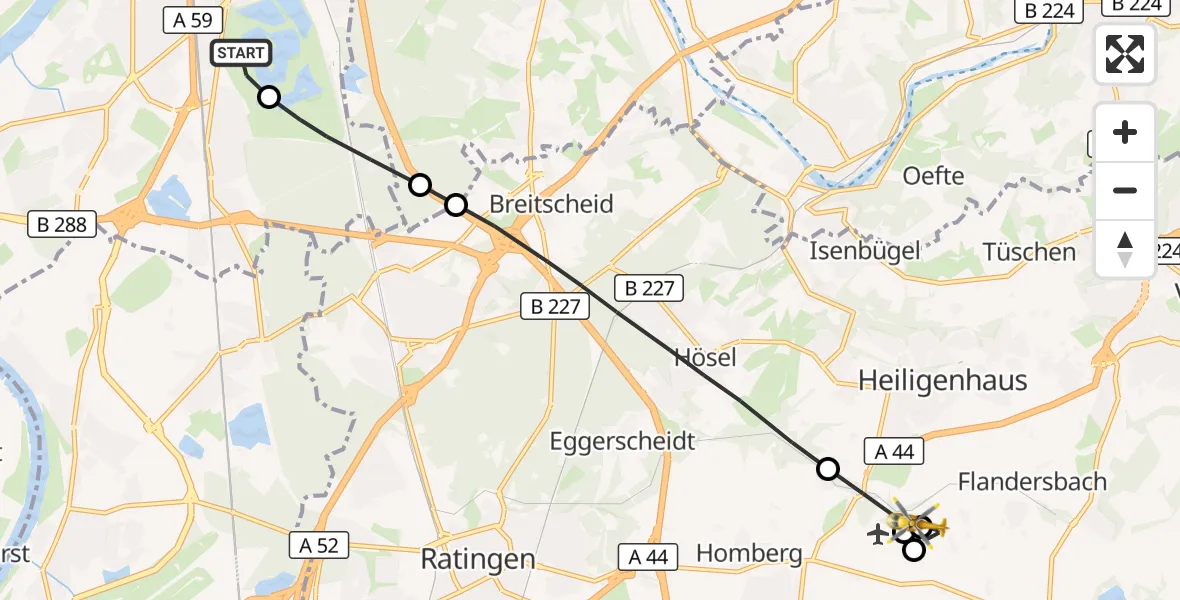 Flugroute Rettungshubschrauber Duisburg Air Rescue Hubschrauberlandeplatz (Christoph 9) - Heiligenhaus, 25 Oktober 2026, 13:58
