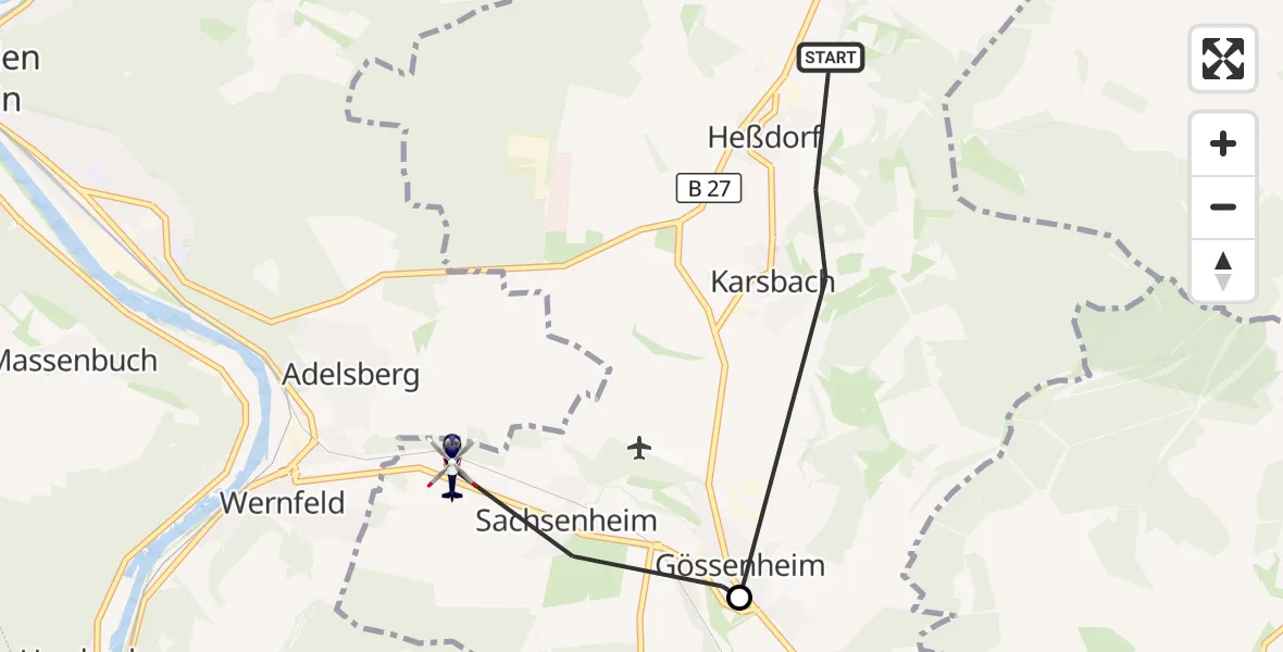 Flugroute Polizeihubschrauber Karsbach - Gössenheim, 25 Oktober 2026, 14:11