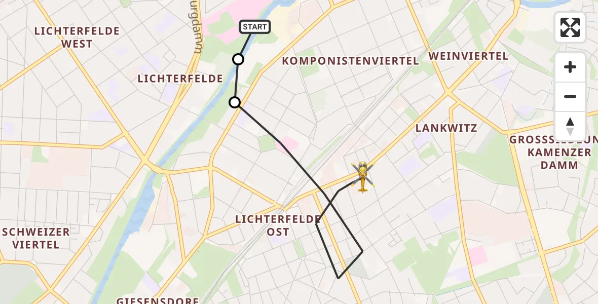 Flugroute Rettungshubschrauber Charité Clinic Benjamin Franklin Campus - Berlin, 25 Oktober 2026, 14:19