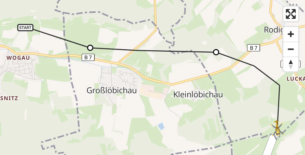 Flugroute Rettungshubschrauber Jena - Bürgel, 25 Oktober 2026, 14:37