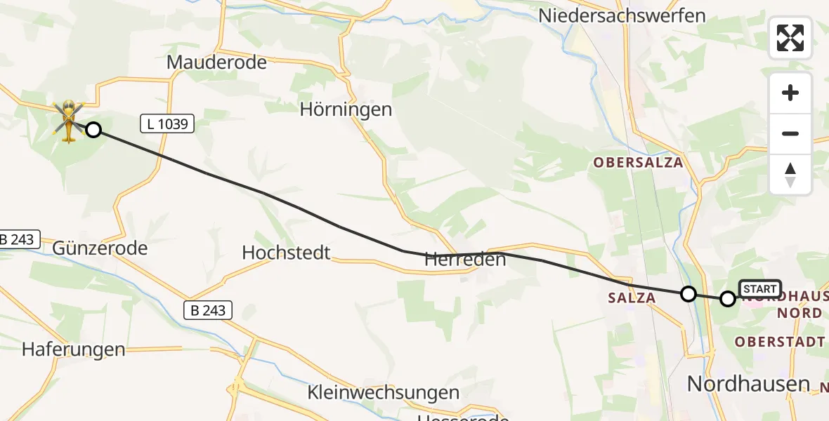 Flugroute Rettungshubschrauber Südharz Hospital Nordhausen - Hohenstein, 25 Oktober 2026, 14:41