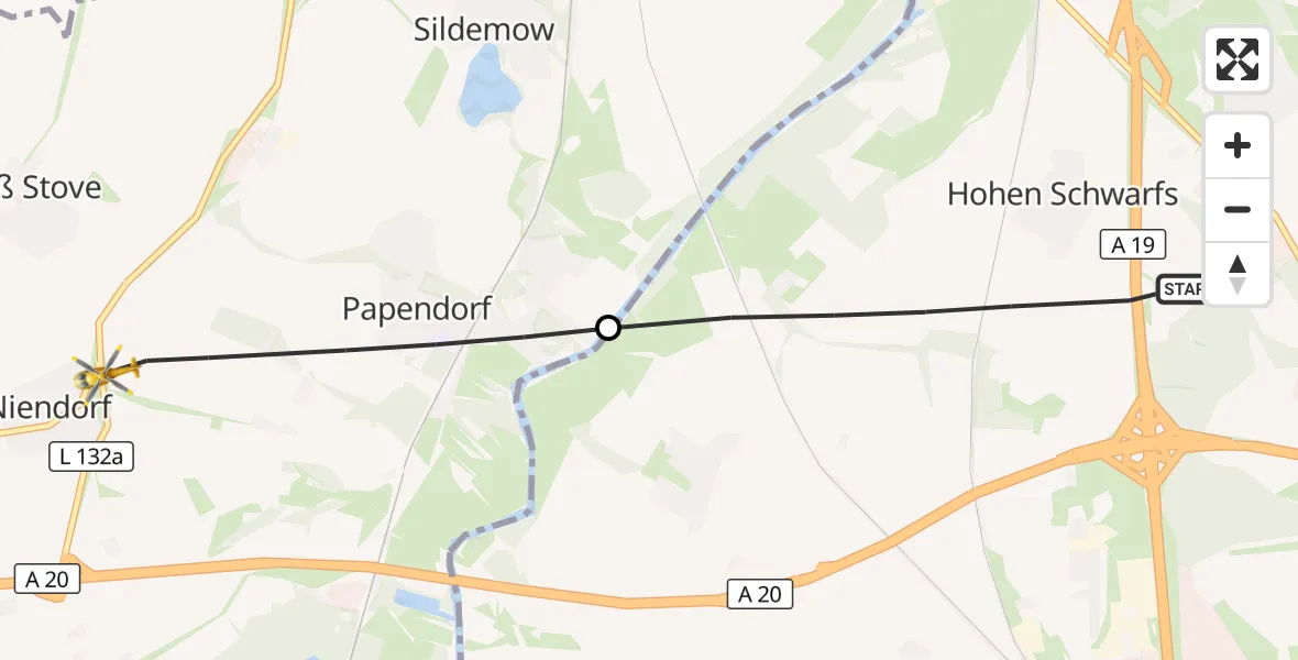 Flugroute Ambulanzhubschrauber Dummerstorf - Papendorf, 25 Oktober 2026, 14:41