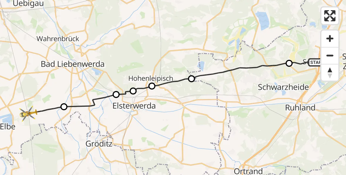 Flugroute Rettungshubschrauber Schipkau - Bad Liebenwerda, 25 Oktober 2026, 14:42