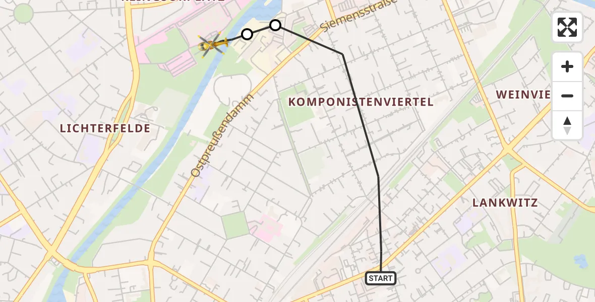 Flugroute Rettungshubschrauber Berlin - Charité Clinic Benjamin Franklin Campus, 25 Oktober 2026, 14:50
