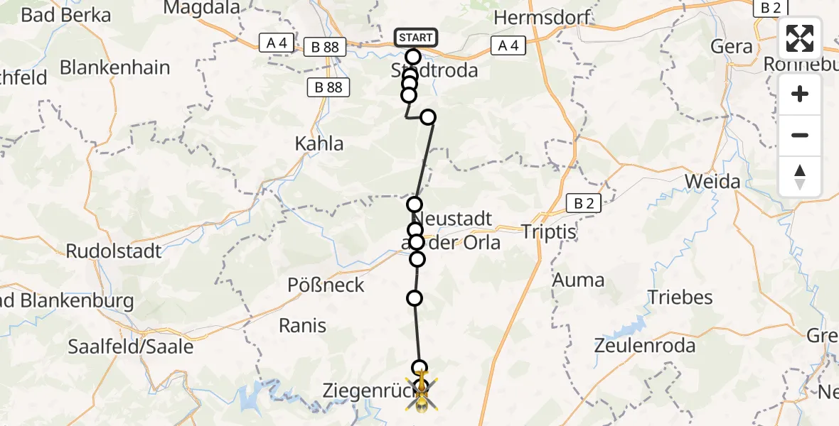 Flugroute Rettungshubschrauber Schlöben - Schöndorf, 25 Oktober 2026, 15:03