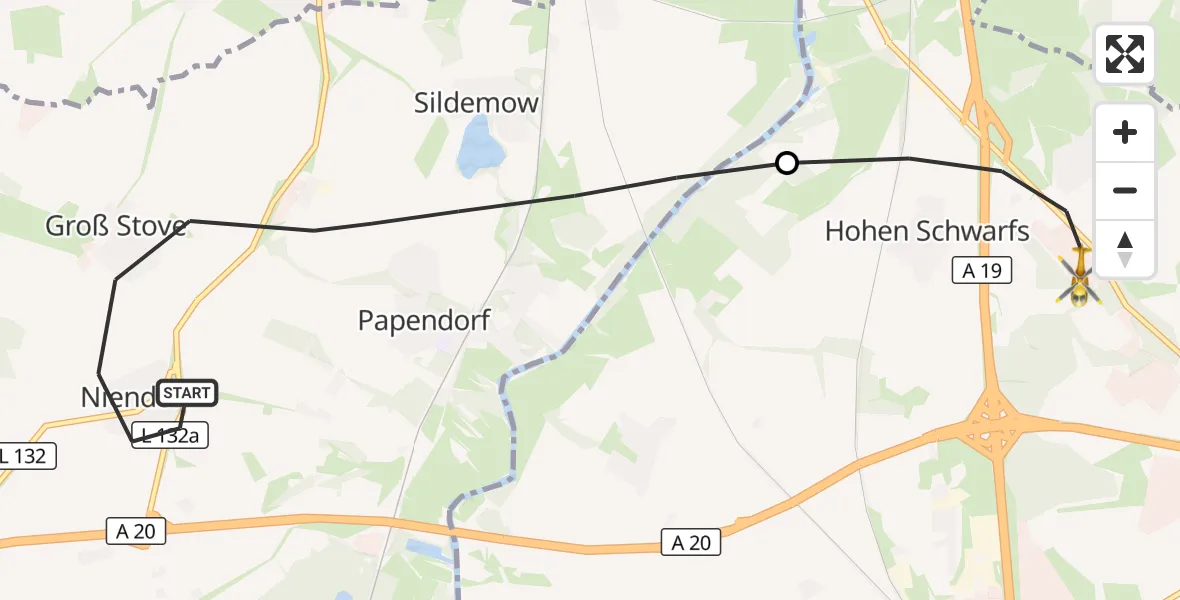 Flugroute Ambulanzhubschrauber Papendorf - Dummerstorf, 25 Oktober 2026, 15:20