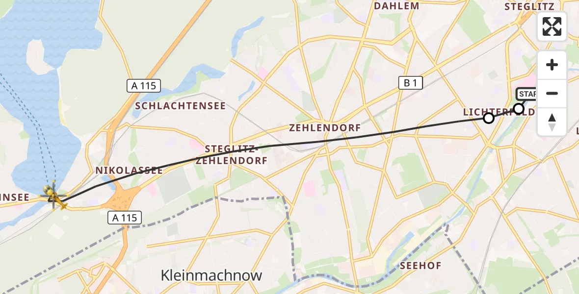 Flugroute Rettungshubschrauber Charité Clinic Benjamin Franklin Campus - Berlin, 25 Oktober 2026, 15:29