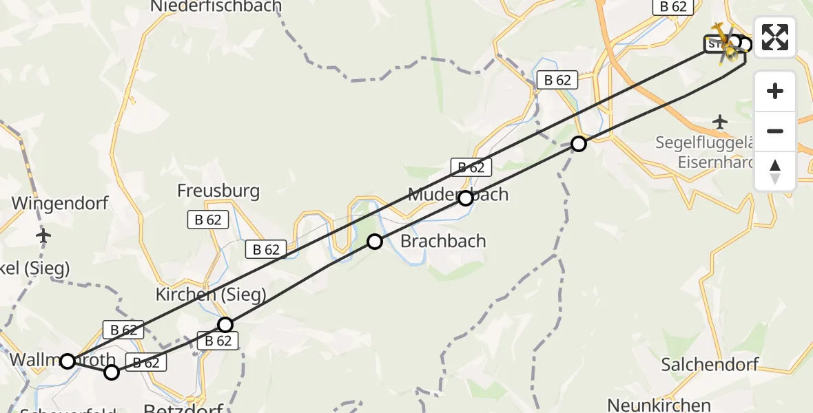 Flugroute Rettungshubschrauber Evangelisches Jung-Stilling Hospital - Evangelisches Jung-Stilling Hospital, 25 Oktober 2026, 15:31