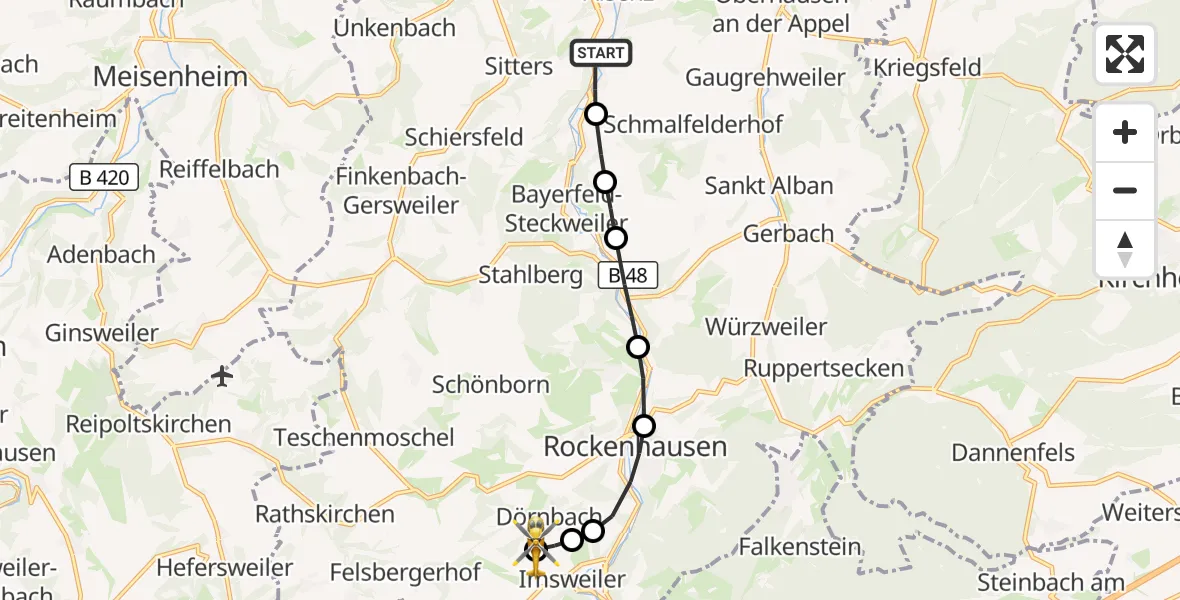 Flugroute Rettungshubschrauber Oberndorf - Rockenhausen, 25 Oktober 2026, 15:39