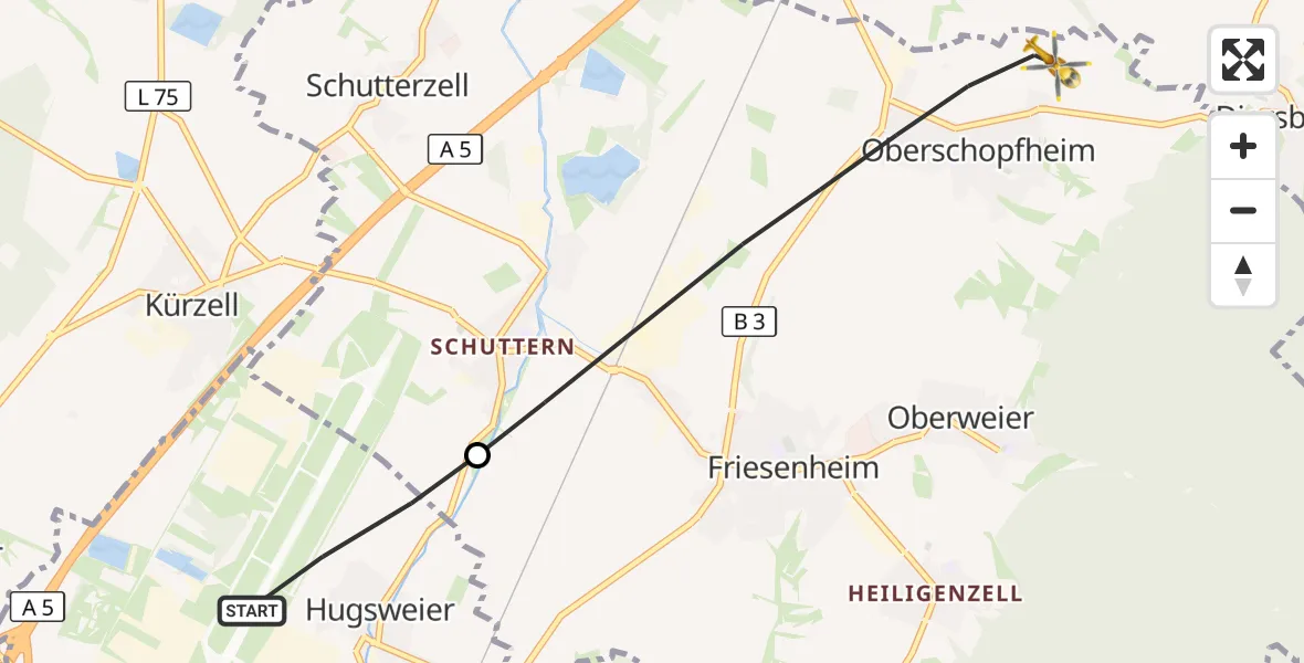 Flugroute Rettungshubschrauber Lahr Flughafen - Friesenheim, 25 Oktober 2026, 15:42