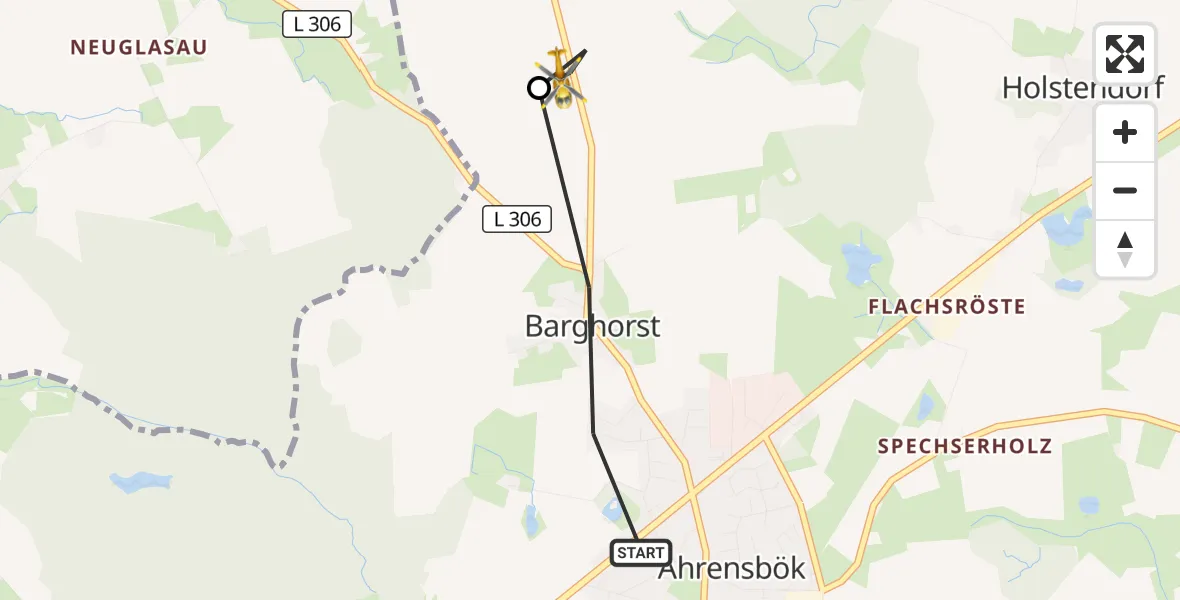 Flugroute Rettungshubschrauber Ahrensbök - Christoph 12 Luftrettungszentrum, 25 Oktober 2026, 15:45