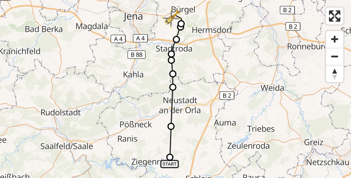 Flugroute Rettungshubschrauber Schöndorf - Bürgel, 25 Oktober 2026, 15:48