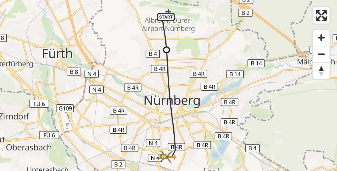 Flugroute Ambulanzhubschrauber Flughafen Nuremberg - Nürnberg, 25 Oktober 2026, 15:50