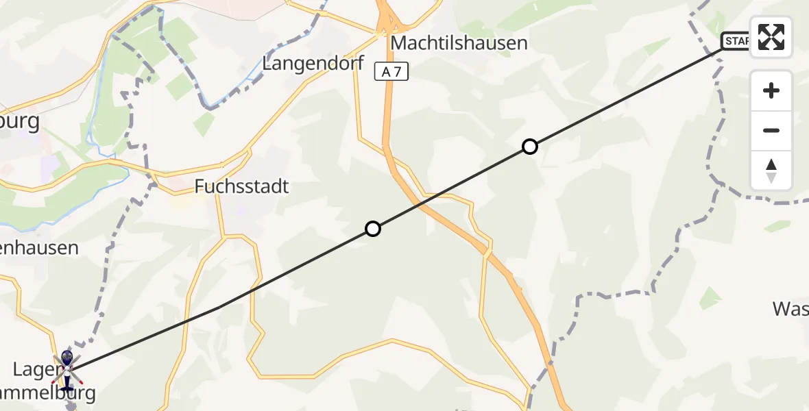 Flugroute Polizeihubschrauber Sulzthal - Hammelburg, 25 Oktober 2026, 15:53
