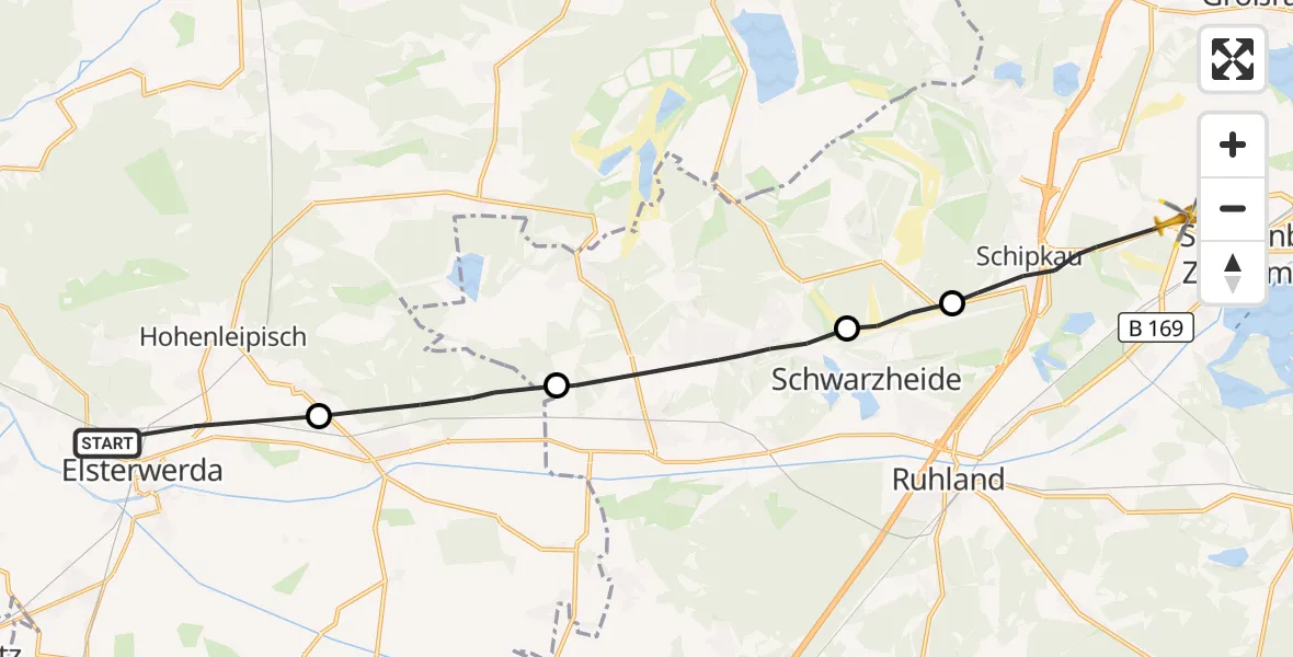 Flugroute Rettungshubschrauber Elsterwerda - Schipkau, 25 Oktober 2026, 15:58