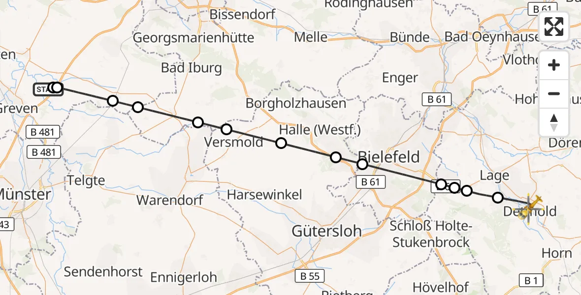 Flugroute Ambulanzhubschrauber Christoph  Westfalen-ADAC - Detmold, 25 Oktober 2026, 16:14