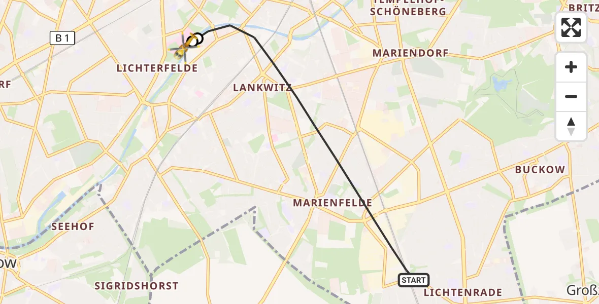 Flugroute Rettungshubschrauber Berlin - Charité Clinic Benjamin Franklin Campus, 25 Oktober 2026, 16:21