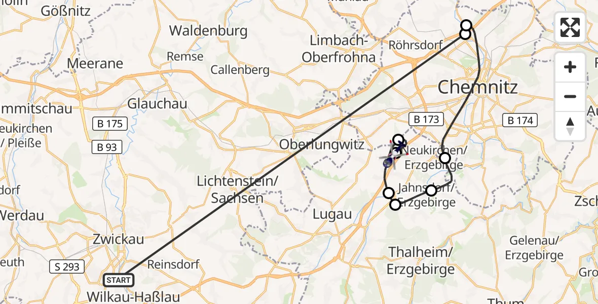 Flugroute Polizeihubschrauber Zwickau - Jahnsdorf/Erzgeb., 25 Oktober 2026, 16:25