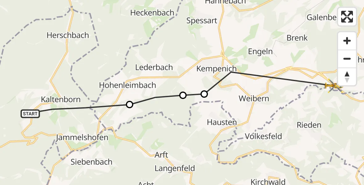 Flugroute Ambulanzhubschrauber Kaltenborn - Wehr, 25 Oktober 2026, 16:27