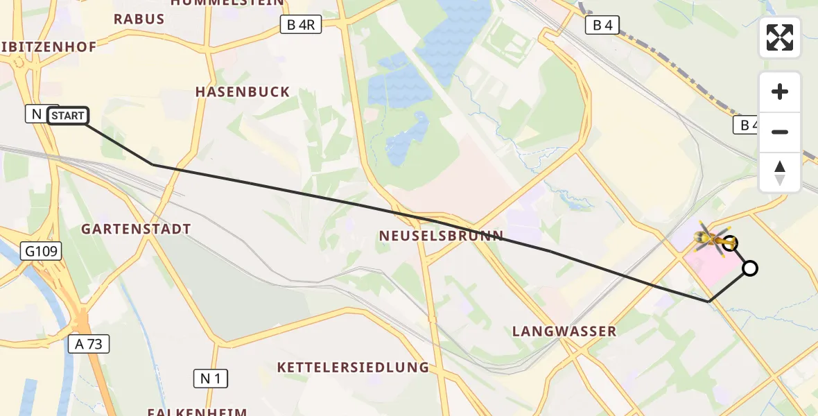 Flugroute Ambulanzhubschrauber Nürnberg - Nürnberg South Hospital, 25 Oktober 2026, 16:30