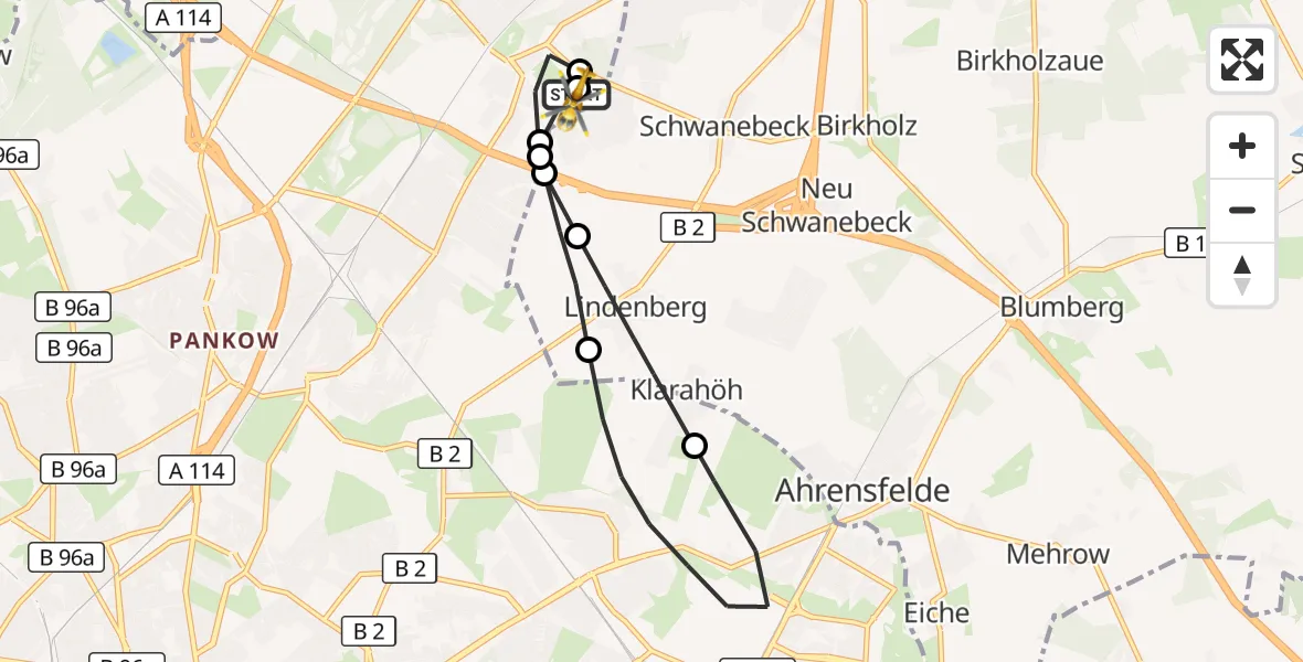 Flugroute Rettungshubschrauber Helios Clinic Berlin-Buch - Helios Clinic Berlin-Buch, 25 Oktober 2026, 16:51